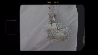 Bride and bouquet, vintage film detail
